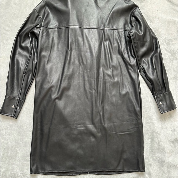 Faux (Vegan) Leather Black Shirt Dress, Relaxed Fit, Size S - Picture 3 of 8